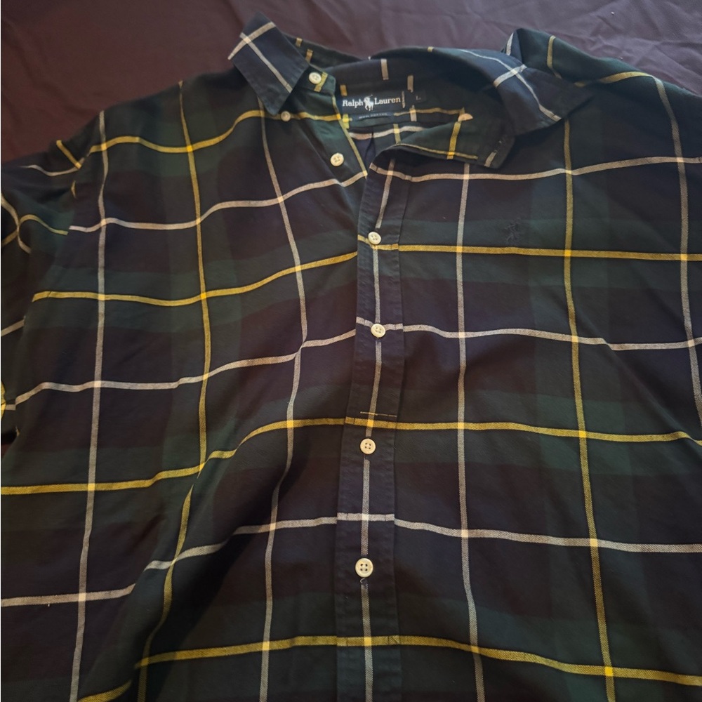 Ralph Lauren Green and Yellow Casual Button Down Shirt